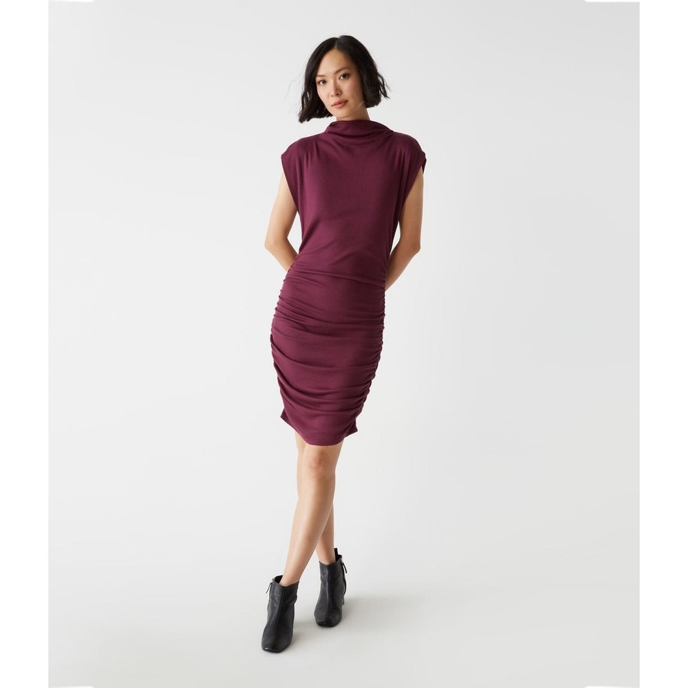 Michael Stars Gia Mock Neck Power Shoulder Dress In Beetroot Size Large Fall
